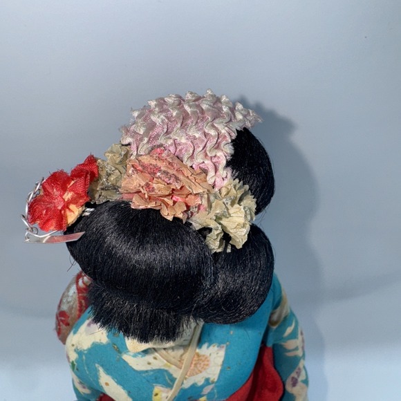 Japanese GEISHA Real Life Doll Red Fan Butterfly Kimono Antique Vintage Clothes - Picture 3 of 13